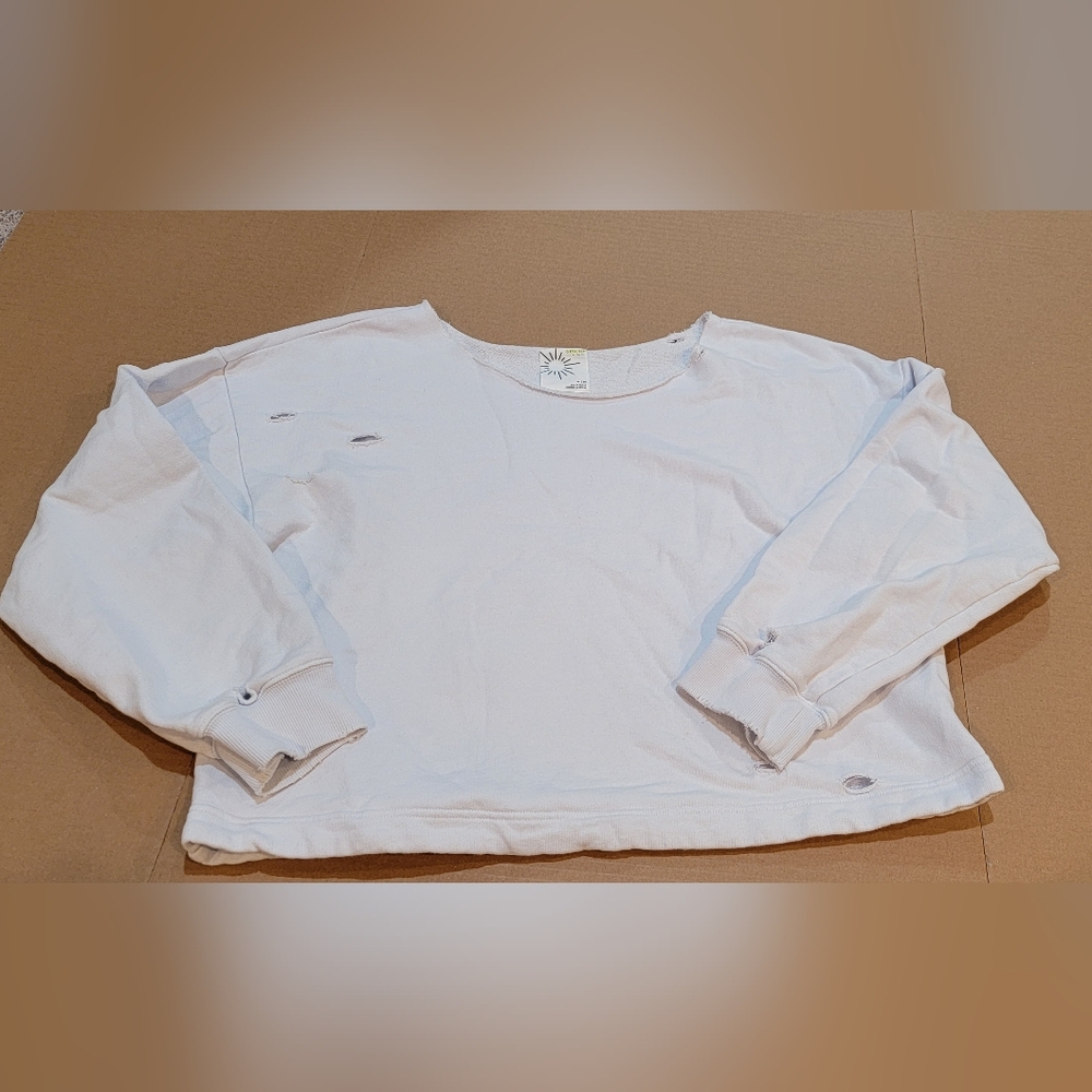 Offline by Aerie Women's Distressed Crew Neck Crop Sweatshirt, Pale Blue Size M